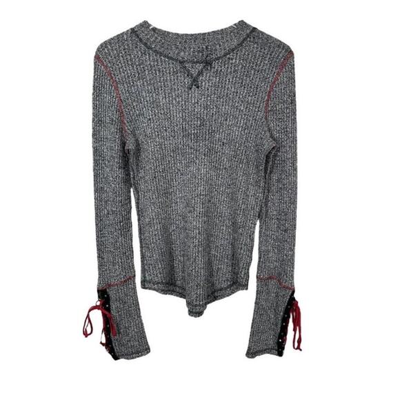 Free People Womens M Mountaineer Cuff Thermal Gray Red Lace-Up Sleeve Grunge EUC - Picture 2 of 8